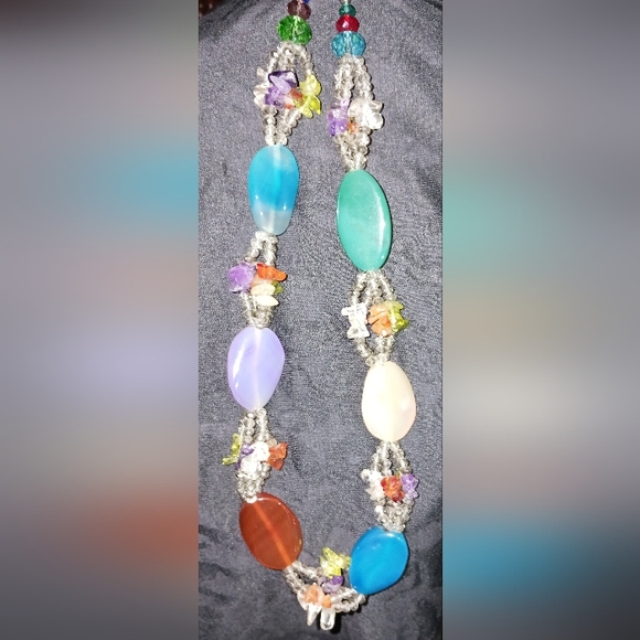 Large oval stone & multi color & multi strand necklace - Picture 1 of 2